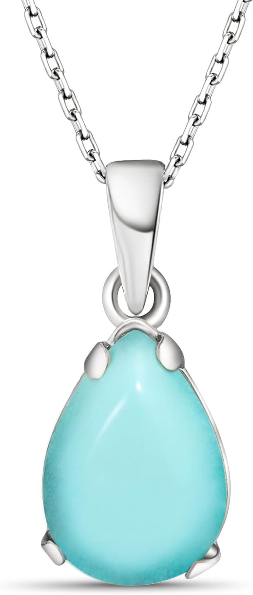 925 Sterling Silver Gemstone Necklace - Gemstone Teardrop Necklace - Birthstone Necklace for Women Silver - Pear Gemstone Pendant - Silver Jewelry for Women - Minimalist Chain Necklace