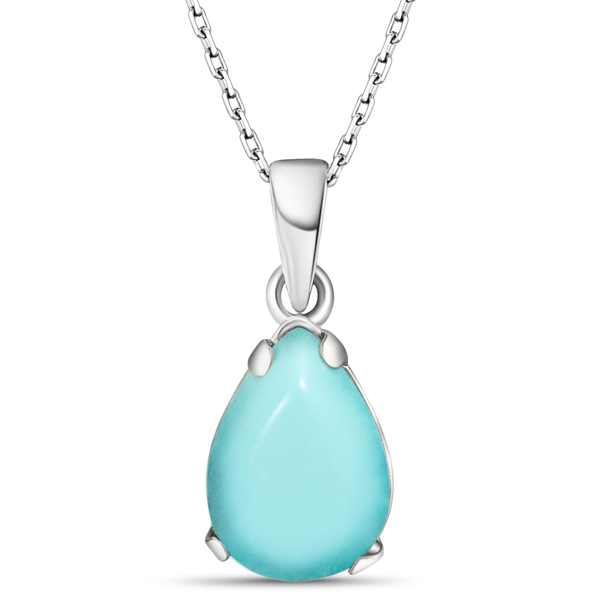 925 Sterling Silver Gemstone Necklace - Gemstone Teardrop Necklace - Birthstone Necklace for Women Silver - Pear Gemstone Pendant - Silver Jewelry for Women - Minimalist Chain Necklace