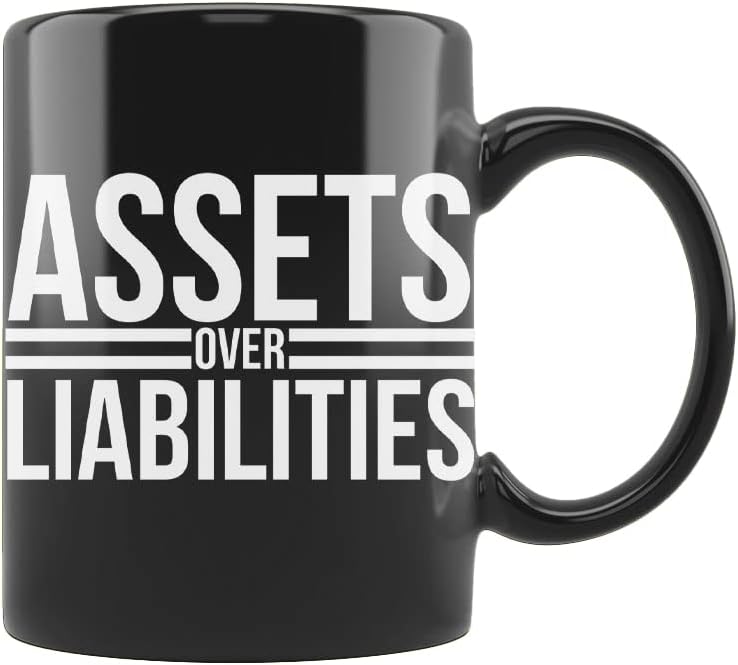Assets Over Liabilities Black Coffee Mug | Printed Ceramic 330 ml Coffee Mug | Microwave & Dishwasher Safe Tea Mug | Bambiha
