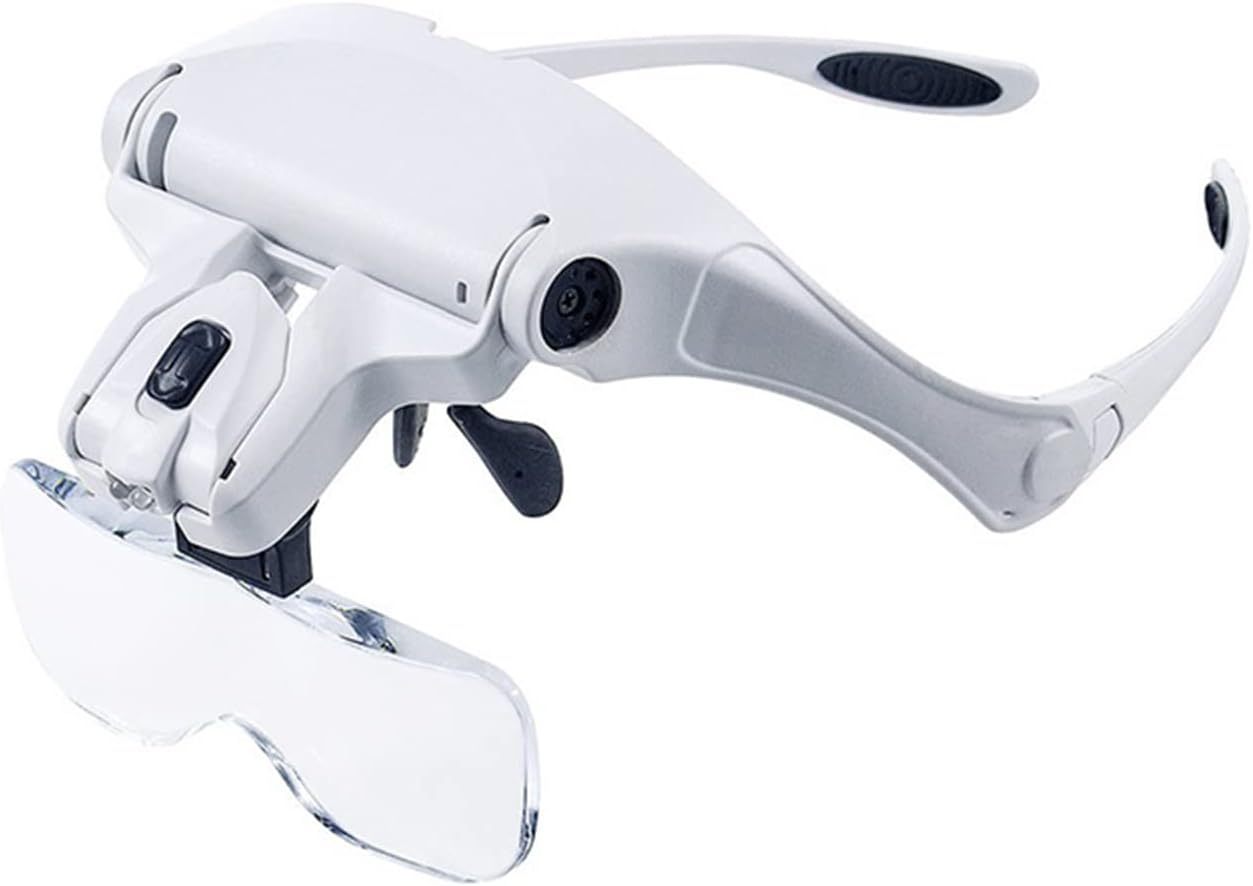 Karlak Head Mount Magnifier with LED s Magnifying Headband Glasses 5 Replable Lenses for Reading Close Work Jewelry Loupe Watch (1.0X, 1.5X, 2.0X, 2.5X, 3.5X)