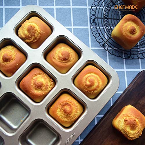 Nonstick Bite Size Brownie Pan All Edges Mini Loaf Pan For Baking, Heavy Duty Carbon Steel Square Muffin Cupcake Pans 12 Champagne Gold #TOP5