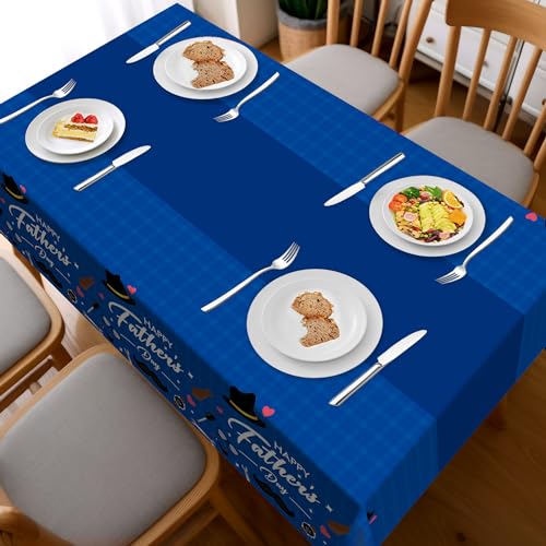 Image of Childom 2 Pack Fathers Day Tablecloth,54 inch x 108 inch Plastic Disposable Table Covers for Rectangle,Fathers Day Decorations for Party Supplies,Plastic Party Table Cloth for Home Dinner Picnic Buffet Tables