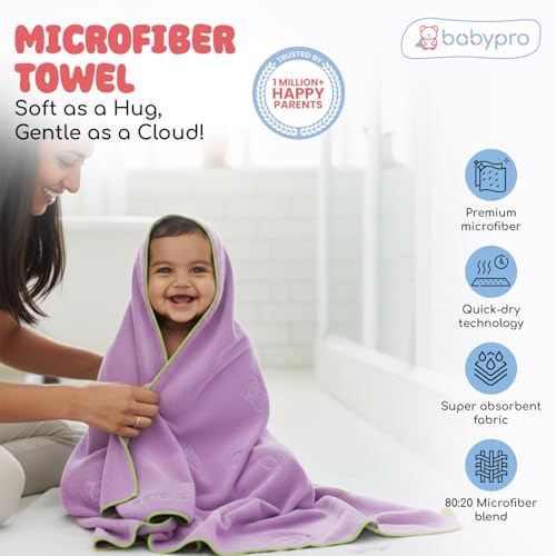 Image of BabyPro Microfiber Baby Bath Towel for Boys & Girls, 0-5 Years, 70 x 110 cm | 100%Cotton, Ultra Soft, Quick Dry, Ultra Absorbent, Lightweight, Lavender