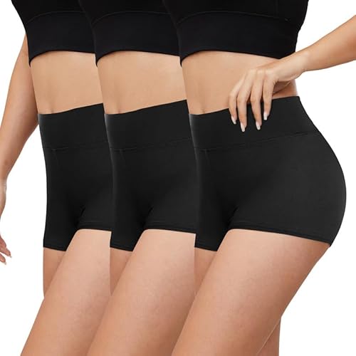 Gayhay 3er Pack Radlerhose Damen Kurz für Kleid High Waist Kurze Leggings Damen Hotpants Sport Shorts Sporthose,Schwarze*3,S/M