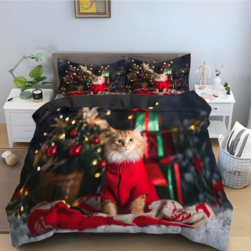 Parure de lit 160x200 Noël et housse couette chat en microfibre - 2