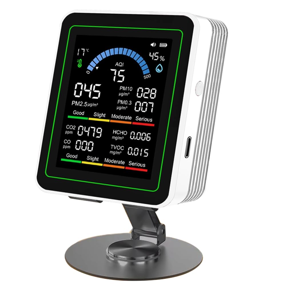 Littimoon Temperature and Humidity CO2 Air Quality Monitor C02 Lemperature Humidity HCHO TVOC PM2.5 PM10 CO AQl Meter Formaldehyde Monitor White