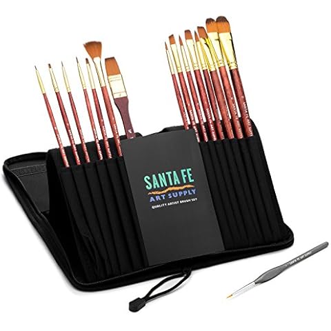 Santa Fe Art Supply Paint Brush Set W/Carrying Case-Organizer - 15+1 Professional Grade Wood Paintbrush Kit Perfect for Watercolor, Oil, Ink, Face - Creative Art Brushes & Craft Supplies for Artists Cover