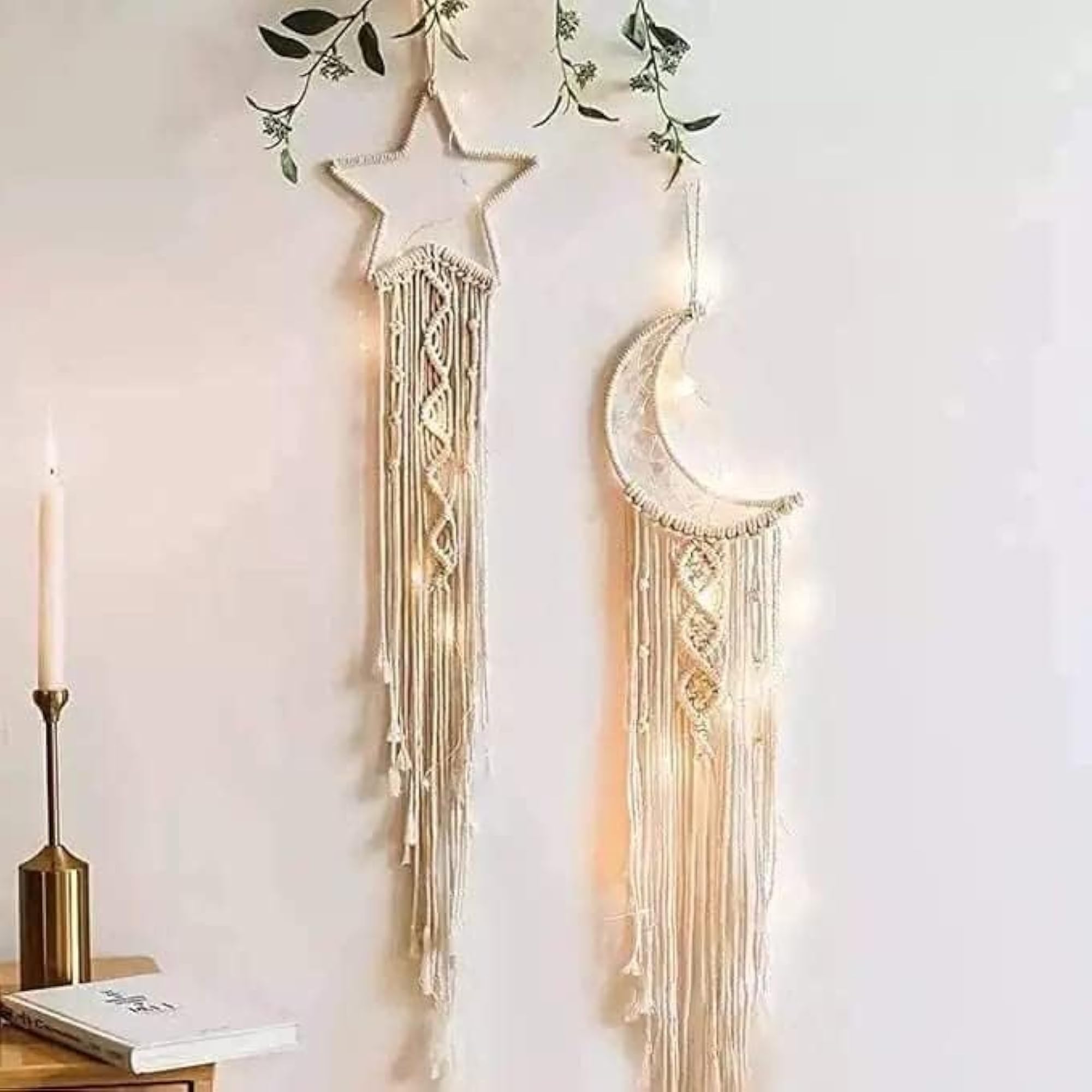 Cotton Macrame Wall Hanging Dream Catcher with LED Light