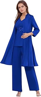 3 Piece Mother of The Bride Pant Suits Chiffon Lace Formal Pant Suit Dressy Wedding Guest Outfits with Jacket
