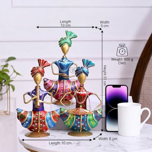 Image of Sitting Rajasthani Mini Sardar Musician Showpiece, Metallic Traditional Table Decor Item for Office Desk, Corporate Bulk Gifting and Home Interior Ornament (2x10x16 cm)