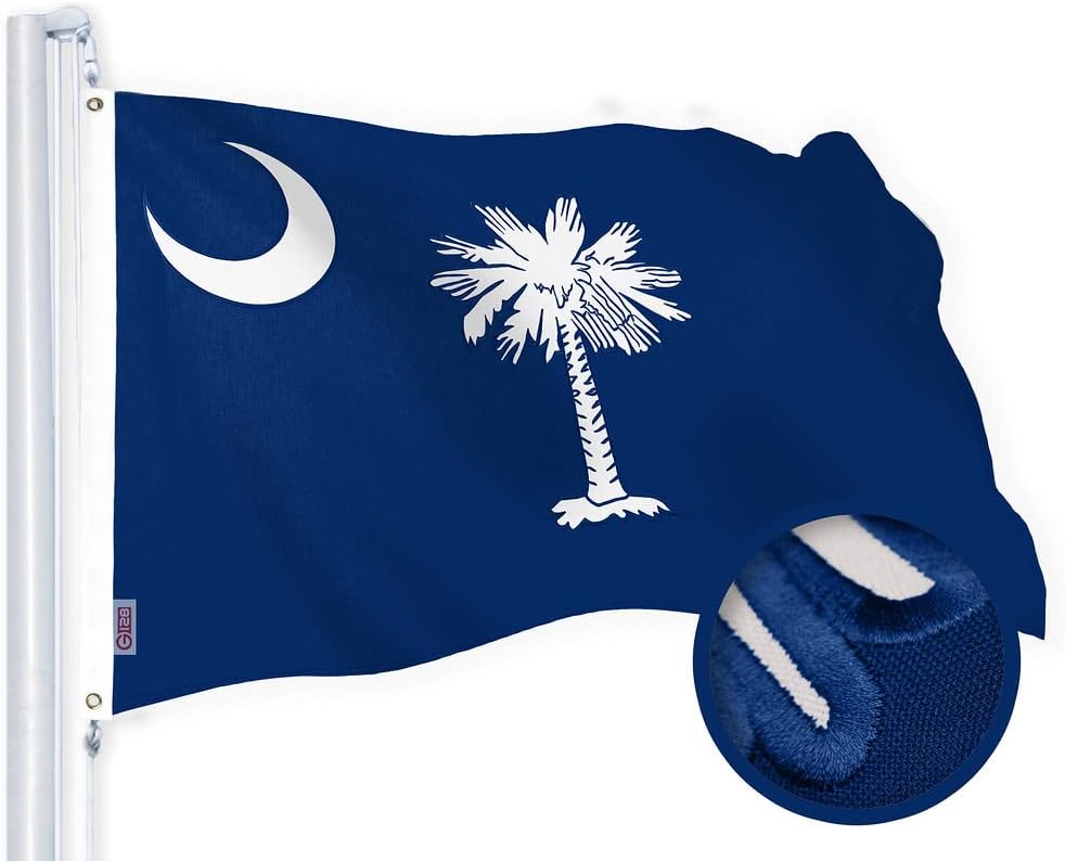 G128 South Carolina State Flag | 3x5 Ft | ToughWeave Series Embroidered 300D Polyester | Embroidered Design, Indoor/Outdoor, Brass Grommets
