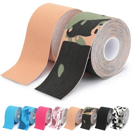 Milifox Kinesiology Tape, 2 Rolls Kinetic Tape, Waterproof Athletic Sports Strips for Knee, Shoulder, Ankle, Wrists, Muscle Support, 1.97 in x 16.4 ft