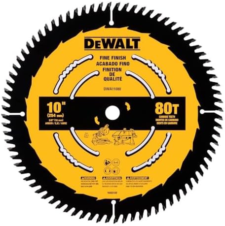 DEWALT Table Saw Blade, 10 inch, 80 Tooth, Fine Finish, Ultra Sharp Carbide (DWA11080)