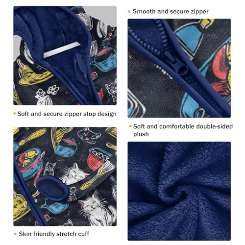 Abstract Lines Cat Girls Fleece Jacket Girls Fall Jacket Boys Coats Zip Up Hoodie Children Sherpa Warm Outerwear 2-10T3