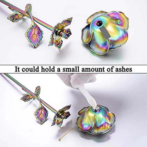 abooxiu Rose Flower Keepsake Urn for Ashes Sympathy Gift Small Stainless Steel Urn Mini Cremation Urn Keepsake Rose for Sharing Human Ashes-Colorful