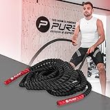 ECD Germany Cuerda De Combate Negra Con Asas Rojas 12m Ø38 mm Poliéster Cuerda de Batalla Entrenamiento Funcional Intensivo De Fuerza Gimnasio Resistencia Musculación Battle Rope Fitness