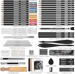 HIFORNY 76 PCS Set de dessin Kit de croquis,Crayons de sketch fournitures d'art Graphite,Charbon, Outils de prêt & Accessoires,Portable Zippered Travel Case pour les artistes & Débutants
