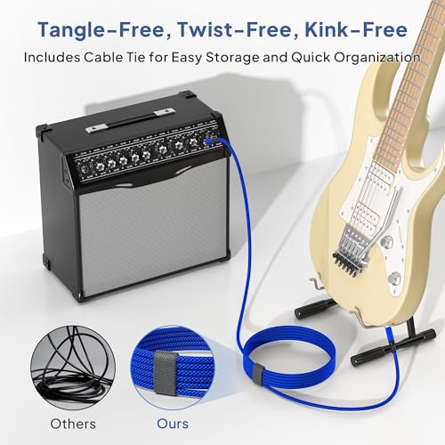 Image of Elebase 1 /4 Inch TRS Instrument Cable 20ft 2-Pack,Straight 6.35mm Male Jack Stereo Audio Interconnect Cord,6.35 mm Balanced Line for Electric Guitar,Bass,Keyboard,Mixer,Amplifier,Amp,Speaker,Equalizer
