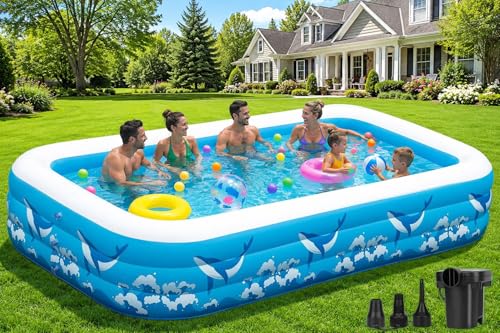 Large Inflatable Pool for Adults, 130' X 72' X 22' Blow-up Pools Swimming Pool, 2025 Upgraded Extra Oversized Thickened Family Pools for Backyard Summer Outdoor