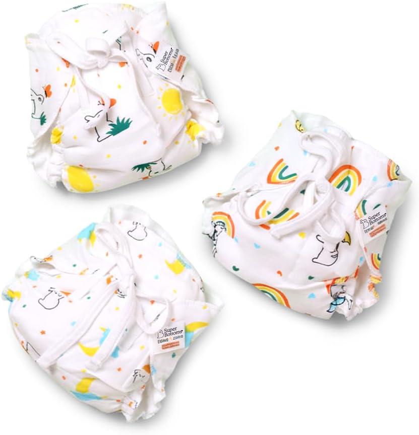 superbottoms First Love Muslin DryFeel Langot | Pack of 3 |Softest, Breathable & Gentlest langot for Baby with Premium Muslin Layer | 100% Waterproof |0 to 9 Months Old | Size - Small (Upto 5kg)