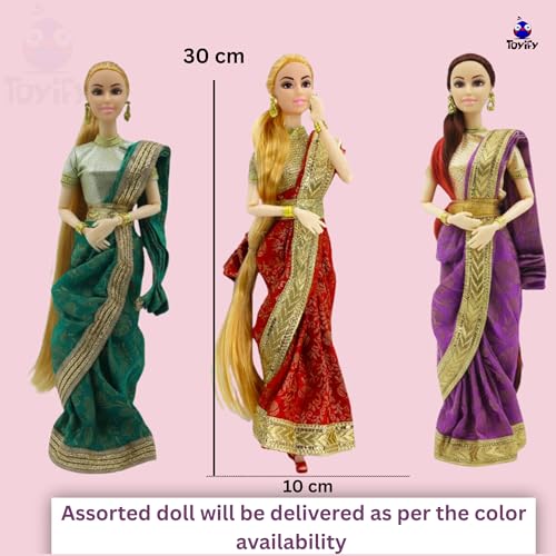 Image of Traditional Doll in Saree for Girls | Made in India Toy | Beautiful Ethnic Gudia| Birthday Present for Kids Aged 3+ Years | Indian Fashion Toys in Premium Packaging Gift Box (C18)