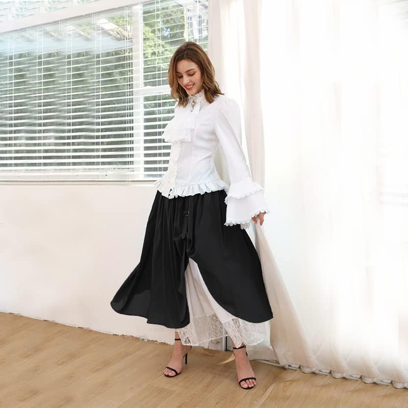 Women's Renaissance Skirt Victorian Peasant Double-Layer Maxi Long Skirt - Image 5