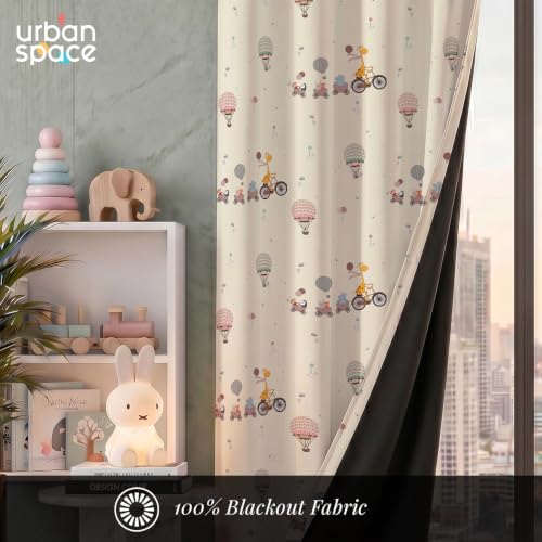 Image of Urban Space 100% Blackout Door Curtains for Kids Room | Digital Printed Nursery & Bedroom Curtain | 100% Light Blocking Eyelet Curtain with Tie Back | 1 Panel (Door - 7 Feet, Cub Caravan)