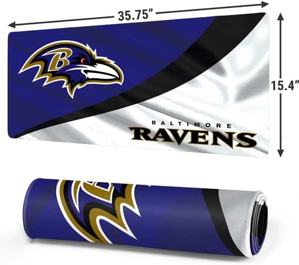 Vista 30 de Skinit Alfombrilla de mouse extragrande para juegos – Diseño desgastado con licencia oficial de Baltimore Ravens con bordes cosidos, impermeable