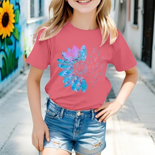 Girls Flower Graphic Tees Short Sleeve Cute Aesthetic T-Shirt for Kids Preppy Trendy Soft Tween Crewneck Blouse3