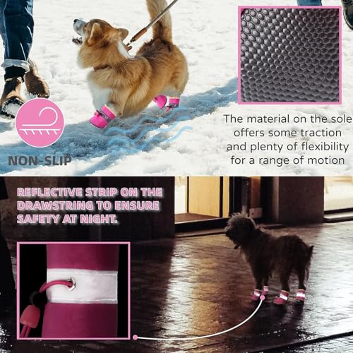 Hundeschuhe Winter,4 Stück Stiefel für Hunde,Schneestiefel Hunde,Geeignet für Kleine Und Mittelgroße Hunde, Rutschfest Und Warm, für Outdoor-Aktivitäten Geeignet, Waschbar (S, Rosa)