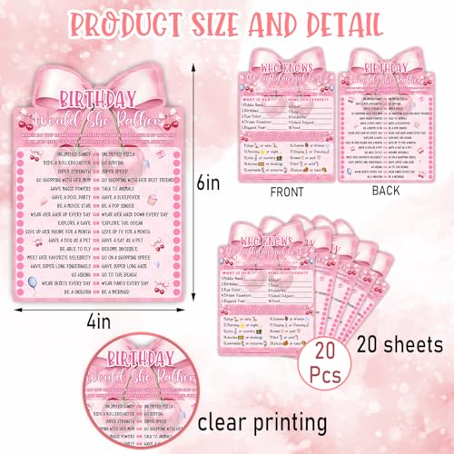 Image of Pink Bow Cherry Themed Girl's Sleepover Party Supplies - Girl's Birthday Night Game Ideas - Who Knows The Birthday Girl Best 20 Pieces