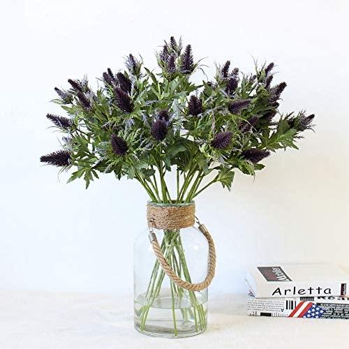 Allinlove 4 Bundles Artificial Thistle Spray Eryngo Fake Eryngium Sea Holly Flowers Bouquet Wedding Home Shop Office Restaurant Party Decor Table Centerpiece Flowers Arrangement (Purple Gray) #TOP5