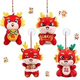 Foilswirl 4 Pieces 2024 Chinese New Year Dragon Plush Toy Chinese Zodiac Stuffed Dragon Animals Lucky Red Cartoon Dragon Mascot Lucky Doll for Spring Festival Ornaments New Year Gift, 4.7 Inch