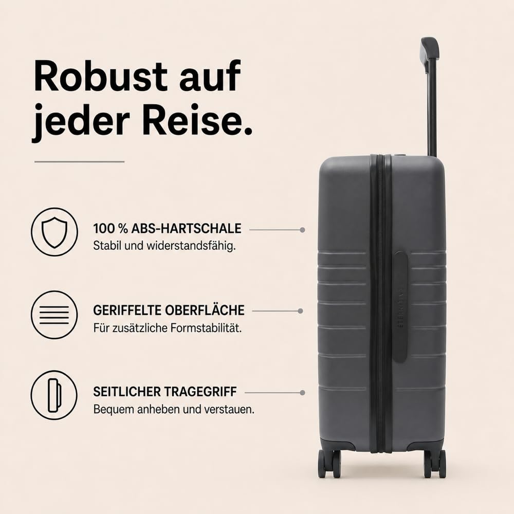 Kofferset 3-teilig Grau 195L – Eternitive E2 Plus | Laptoptasche 38L + Mittel 60L + XL 97L | TSA-Schloss
