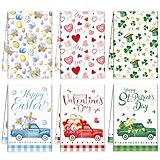 FuWeave 6 Pcs Seasonal Kitchen Towels Easter St Patrick's Valentine Dish Towels Farmhouse Spring Decorative Holiday Hand Towel Absorbent Egg Bunny Shamrock Dish Cloths for Kitchen Bathroom Decor