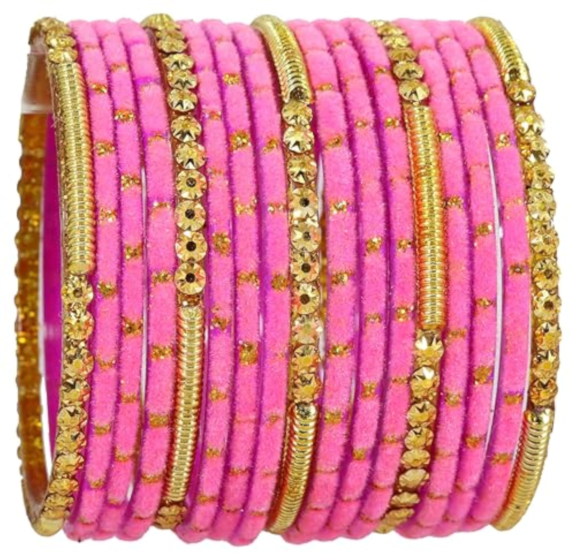 Glass Beads & Polka Dots Velvet Bangles Set, Stylish Chudi Jewellery
