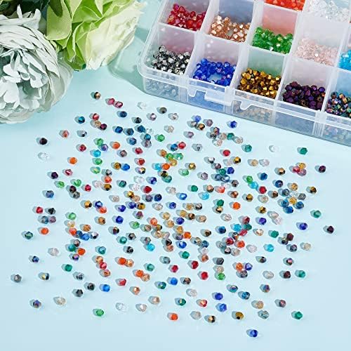PandaHall Elite 2160pcs 24 Colors 4mm Electroplate Glass Beads, Faceted Bicone Glass Crystal Beads for Bracelet Jewellery Making