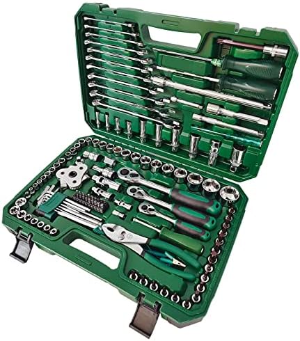 LFGUD 124-Piece Mechanics Tool Set, 1/2" 1/4" & 3/8" Drive Socket Tool Set - Including Ratchet Set Metric Sockets Wrenches Sets, for Auto Repair Machine Repair Inspection & Assembly