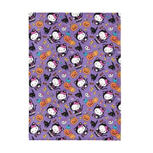 Hello Kitty Halloween Kitty Silk Touch Throw Blanket for Bed and Couch Cozy Soft & Lightweight Spooky Blankets 50x70 inches