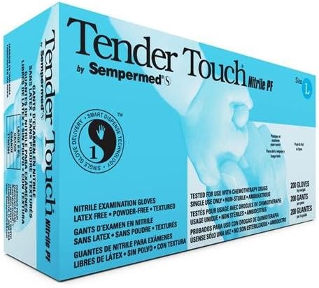 Sempermed TTNF202 Tender Touch Nitrile Glove, Powder-Free, 4 mil, Small, Blue, Pack of 200
