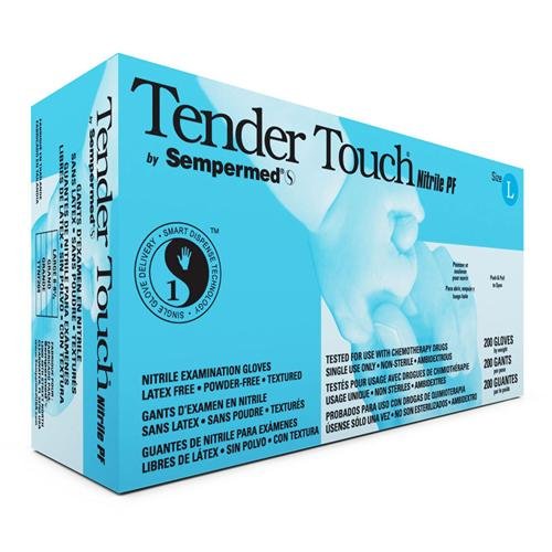 Sempermed TTNF204 Tender Touch Nitrile Glove, 4 Mil, Powder-Free, Large, Blue (Case of 2000)