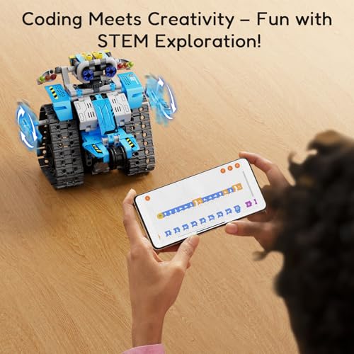 Image of Mibido Robot Building Kit with Remote Control STEM Gifts for Boys Ages 8-13 | Coding Robotic Toys, Birthday Presents for Kids, App-Controlled, Buildable 5in1 Models, Rechargeable Bot Set, 488 Pieces