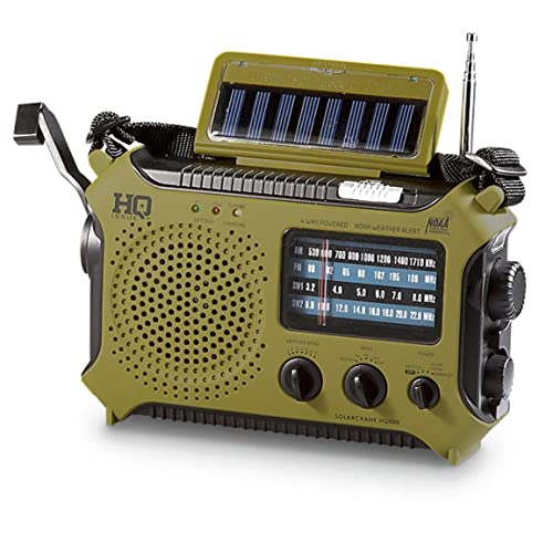 HQ ISSUE Dynamo Emergency Radio Hand Crank Solar Portable W/AM FM, NOAA Weather Alert, Shortwave, & Flashlight, Black, Olive Drab -  232573