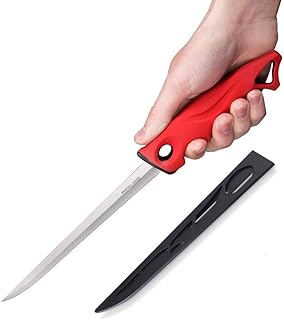 Narrow Fillet Knife, 8 Inch Blade With Protective Sheath - Non-Slip Easy To Grip Handle, Tapered Flex Stainless Steel Blade. - Rockland Guard
