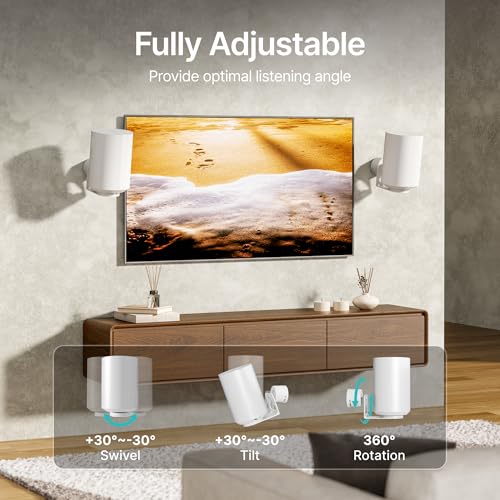 Image of PEGZONE Speaker Wall Mount for Sonos Era 100 and Era 300, 1 Pair, White | Flexible Angle Adjustment, Surround Sound Speaker Wall Bracket Compatible with Sonos Era Speakers