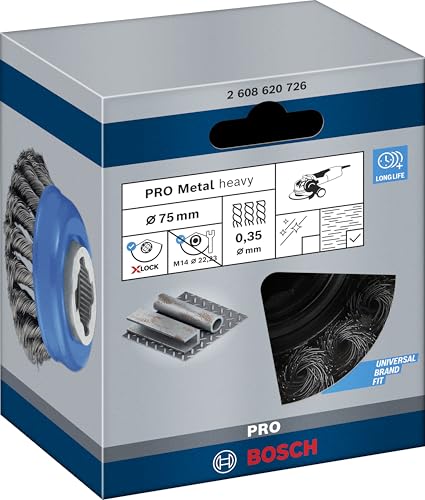 Bosch Professional 1x Gezopfte Topfbürste Heavy (für Metall, X-LOCK, Ø 75 mm, Drahtstärke 0,35 mm, für Ø125 mm, Zubehör Winkelschleifer)