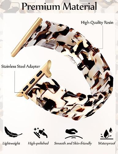 JR.DM Resin Stretchy Tortoise Fancy Beaded Bracelet Women Compatible with Apple Watch Band 42mm(S3/2/1) 44mm 45mm 46mm 49mm Strap Wristband for iWatch Series 11/10/9/8/7/6/5/4/3/2/1/SE/Ultra(M) — view 3