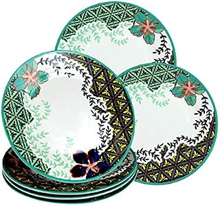 Decorative Floral Ceramic Dinner Plates 23.5cm Dia - Set of 6 - Dishwasher & Microwave Safe