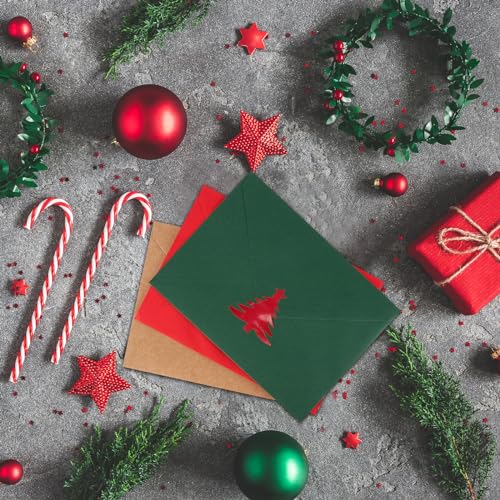 Qilery Envelope de Natal com 150 peças de etiquetas autoadesivas para árvore de Natal com bolsos col
