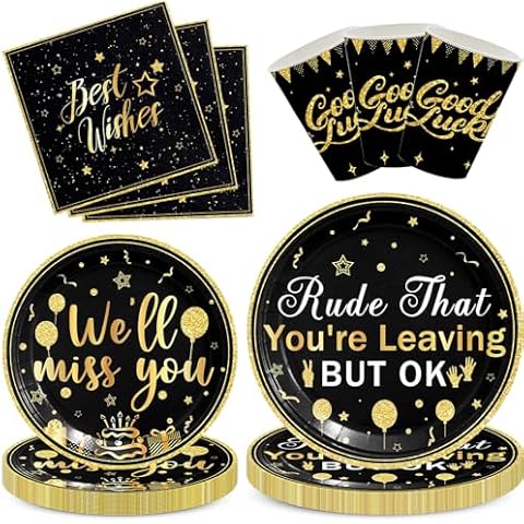 68 Pcs Rude That You’re Leaving But OK Party Supplies Leaving Farewell Retirement Party Plates Disposable Goodbye Paper Tableware Set for Goodbye Going Away Retirement Party for 16 Guests Cover